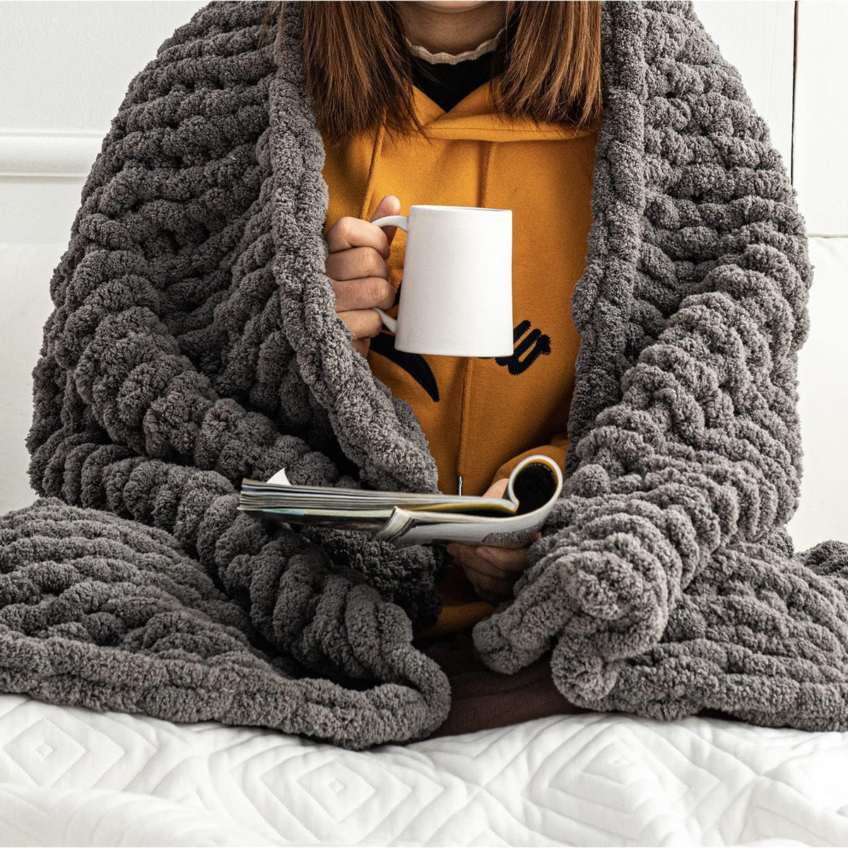 Blush Pink Chunky Knit Chenille Throw Blanket U8905