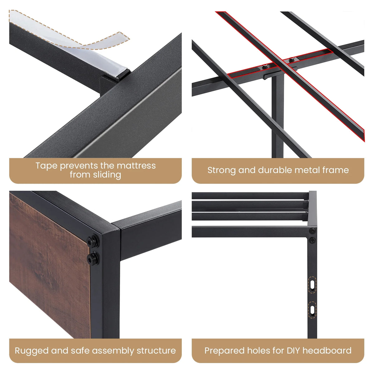 Brown King Size Metal Platform Bed Frame with Underbed Storage I276986