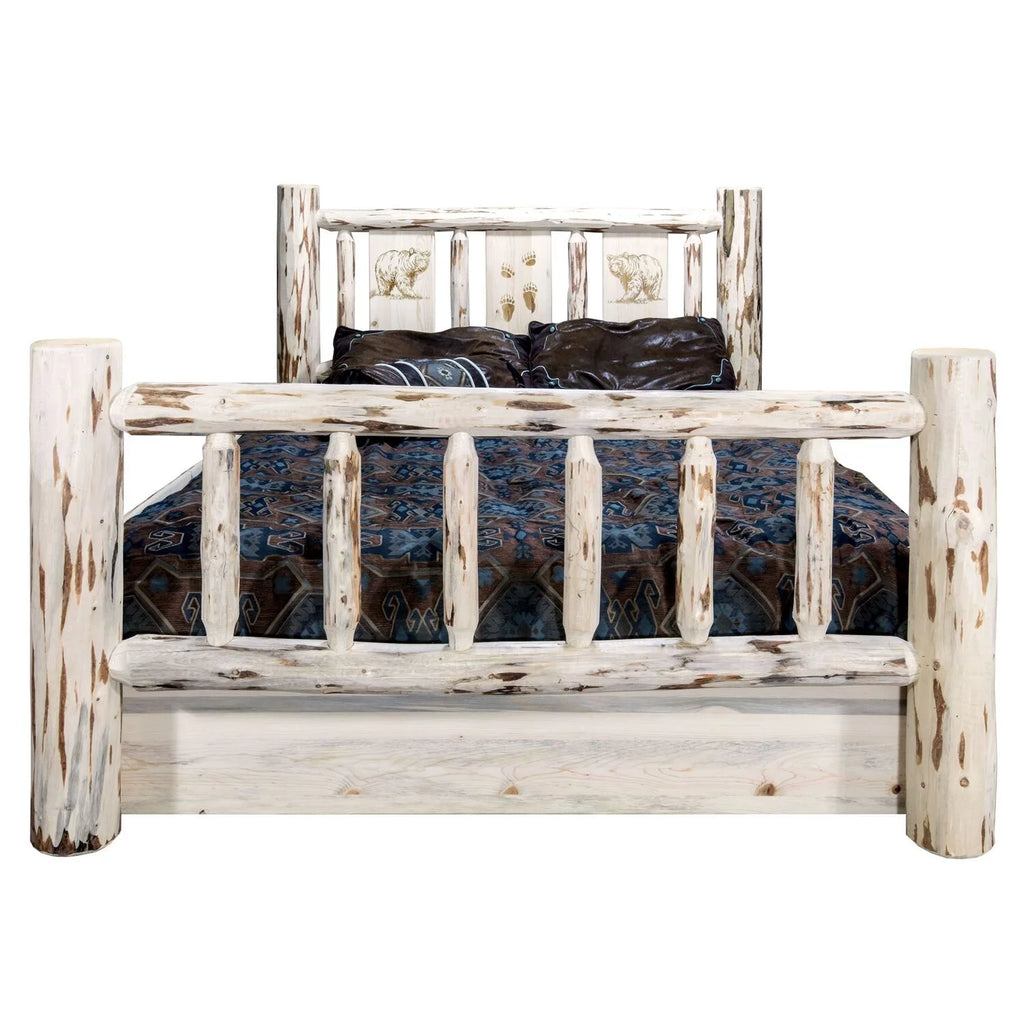 Wood Full Storage Bed with Pine Design in Natural N824