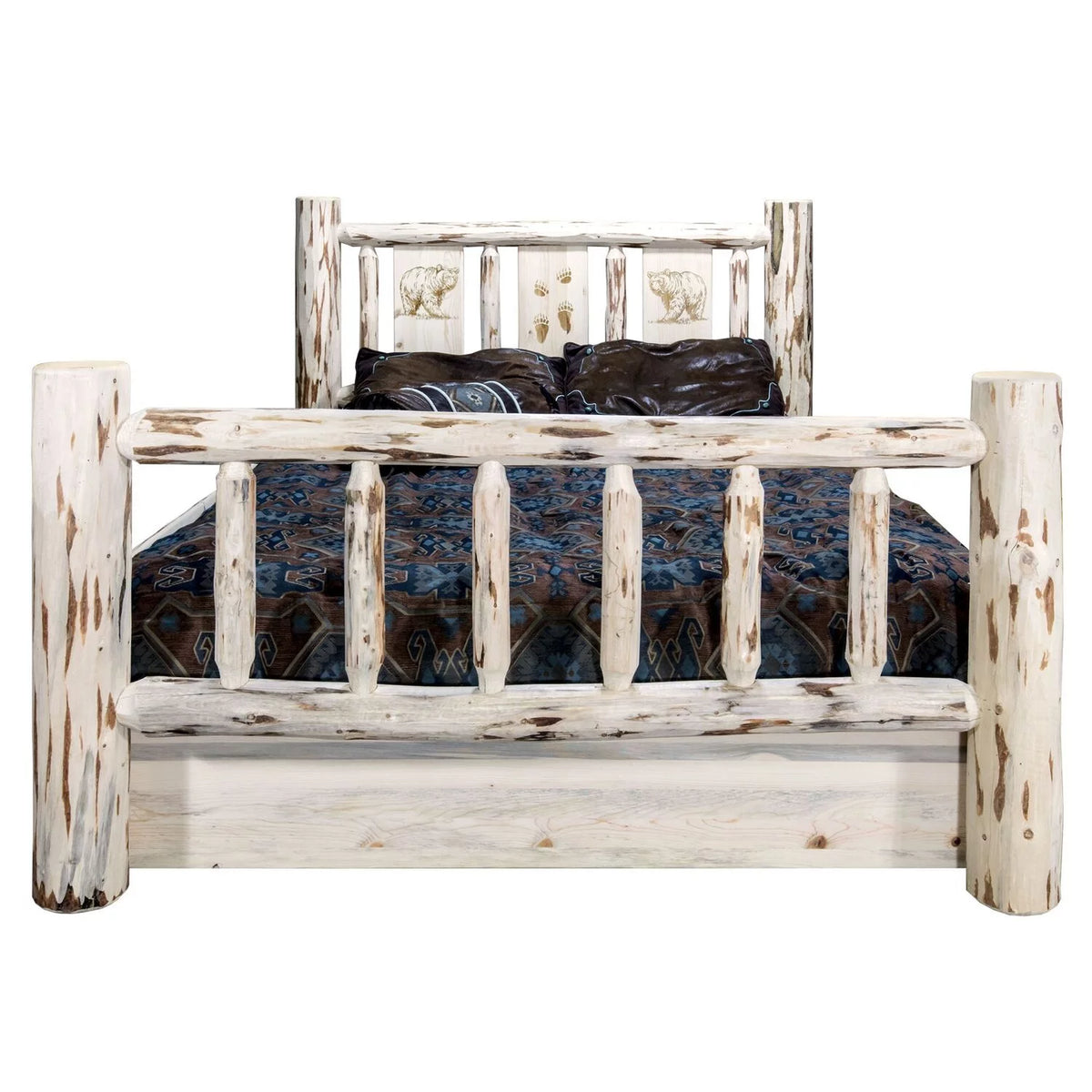 Wood Full Storage Bed with Pine Design in Natural N824