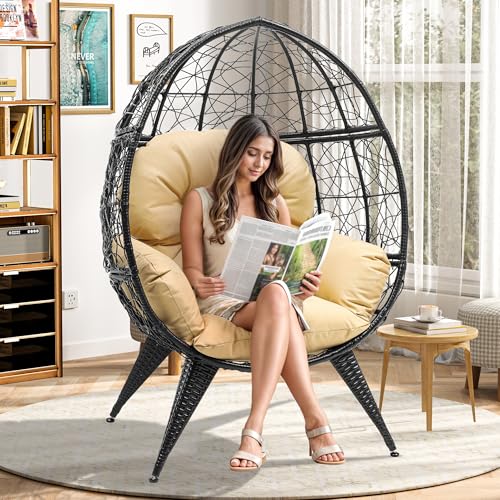 Oversized Wicker Egg Chair with Stand Cushion D486