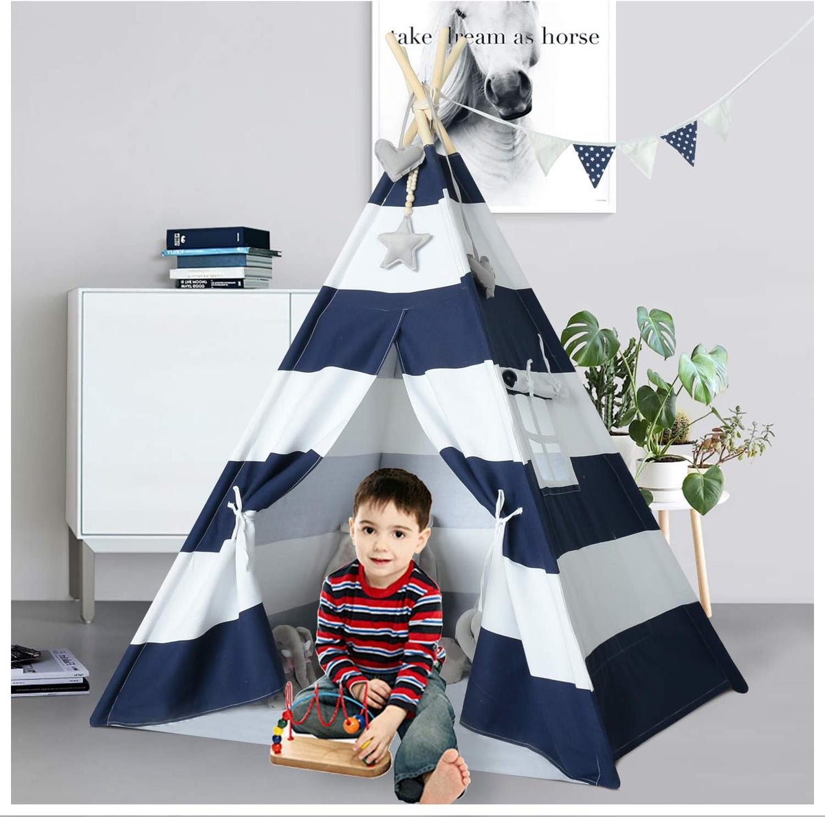 Grey Chevron Kids Teepee Tent with Floor & Carry Case D765281