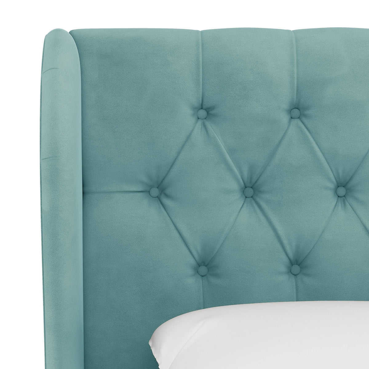 Blue Velvet Tufted Wingback Headboard Queen W352026