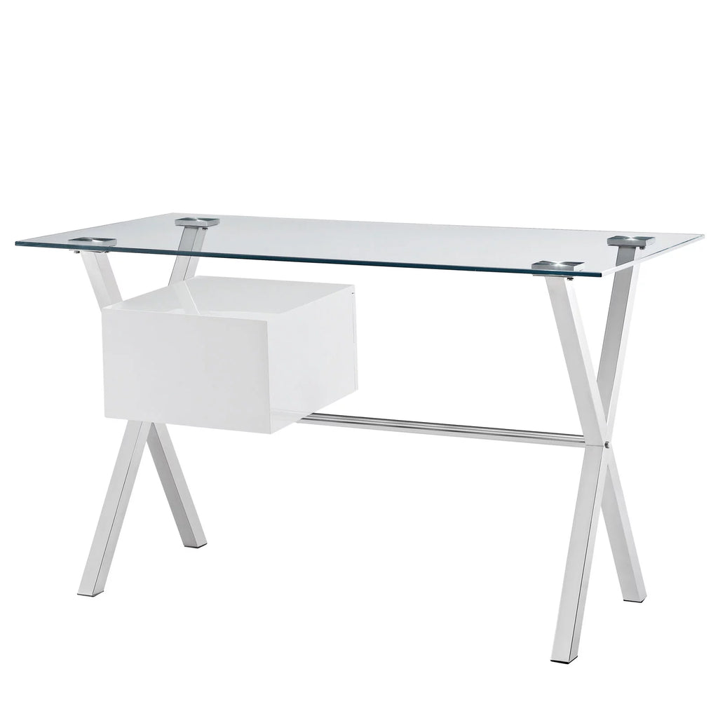 Glass Top Office Desk in White G5496