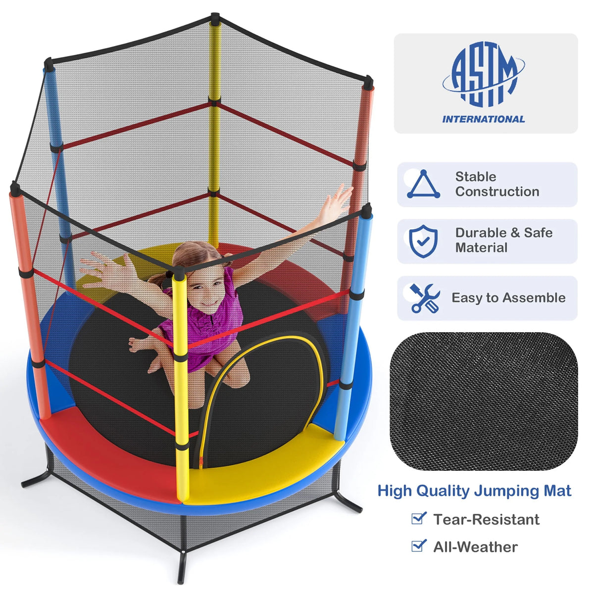 55'' Kids Trampoline with Enclosure Net E300