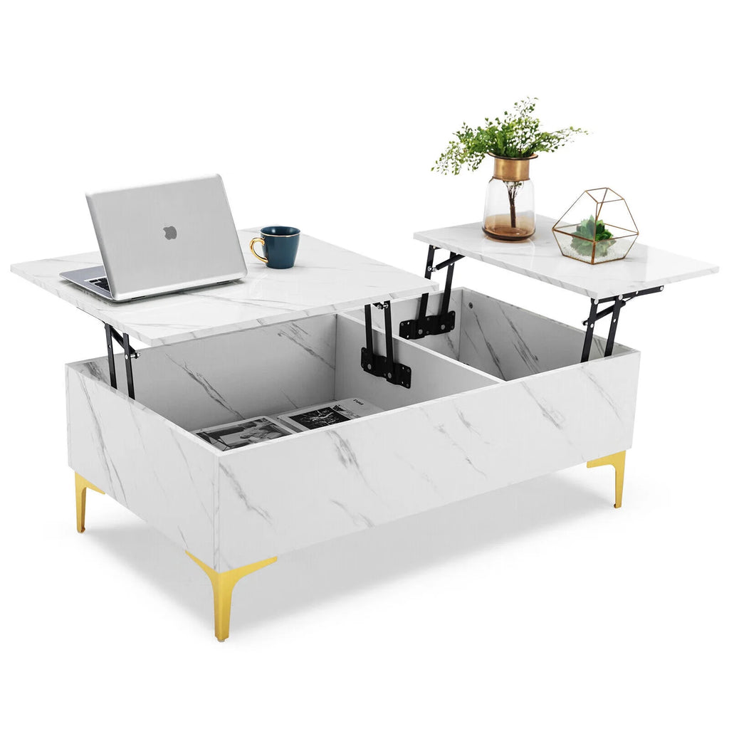 Modern White Lift Top Marble Coffee Table with Storage Z202916