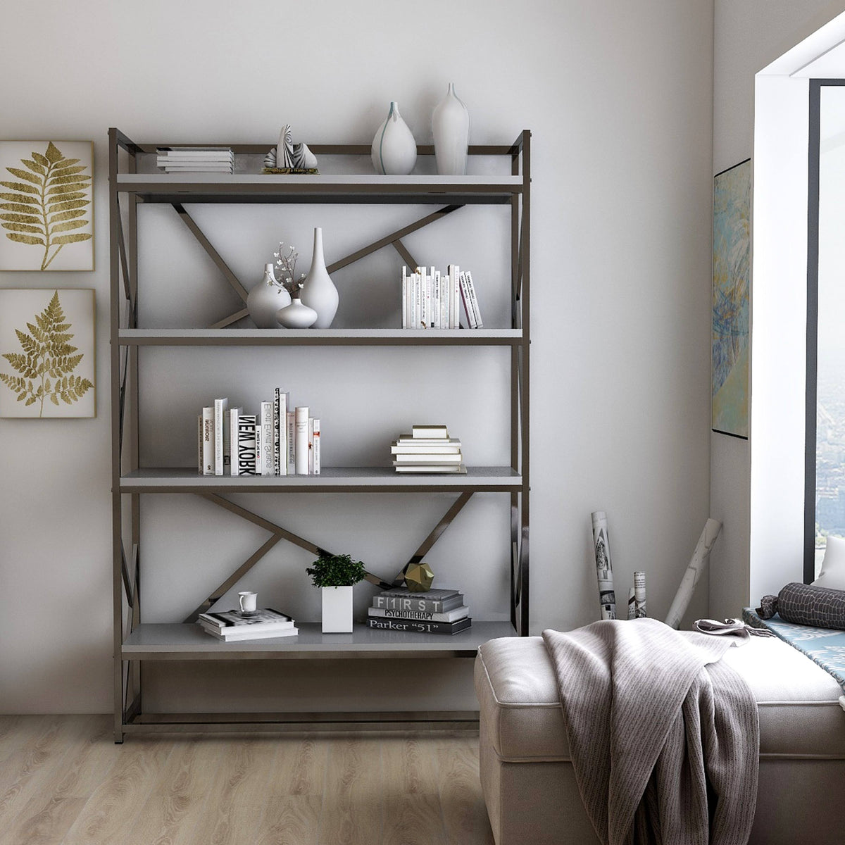 Modern Metal 4 Shelf Bookcase D73041