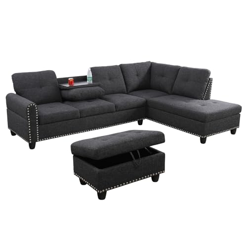 L Shaped Modular Sectional Sofa with Ottoman Storage, Gray Z818904