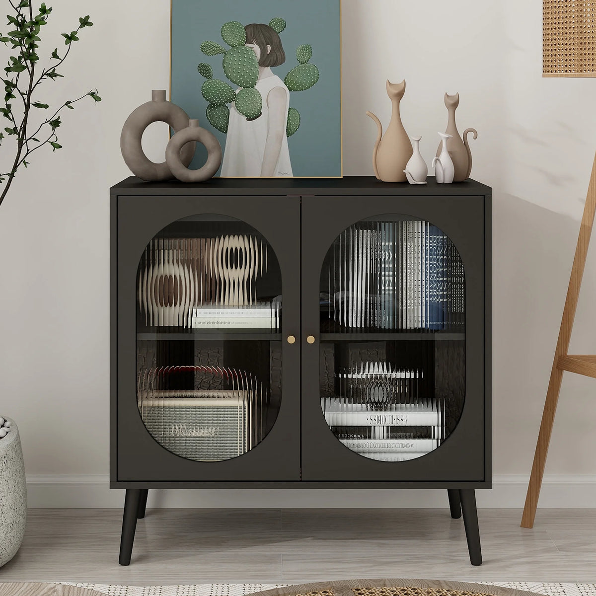 Black Sideboard and Buffets with 2 Doors and Adjustable Shelves A217