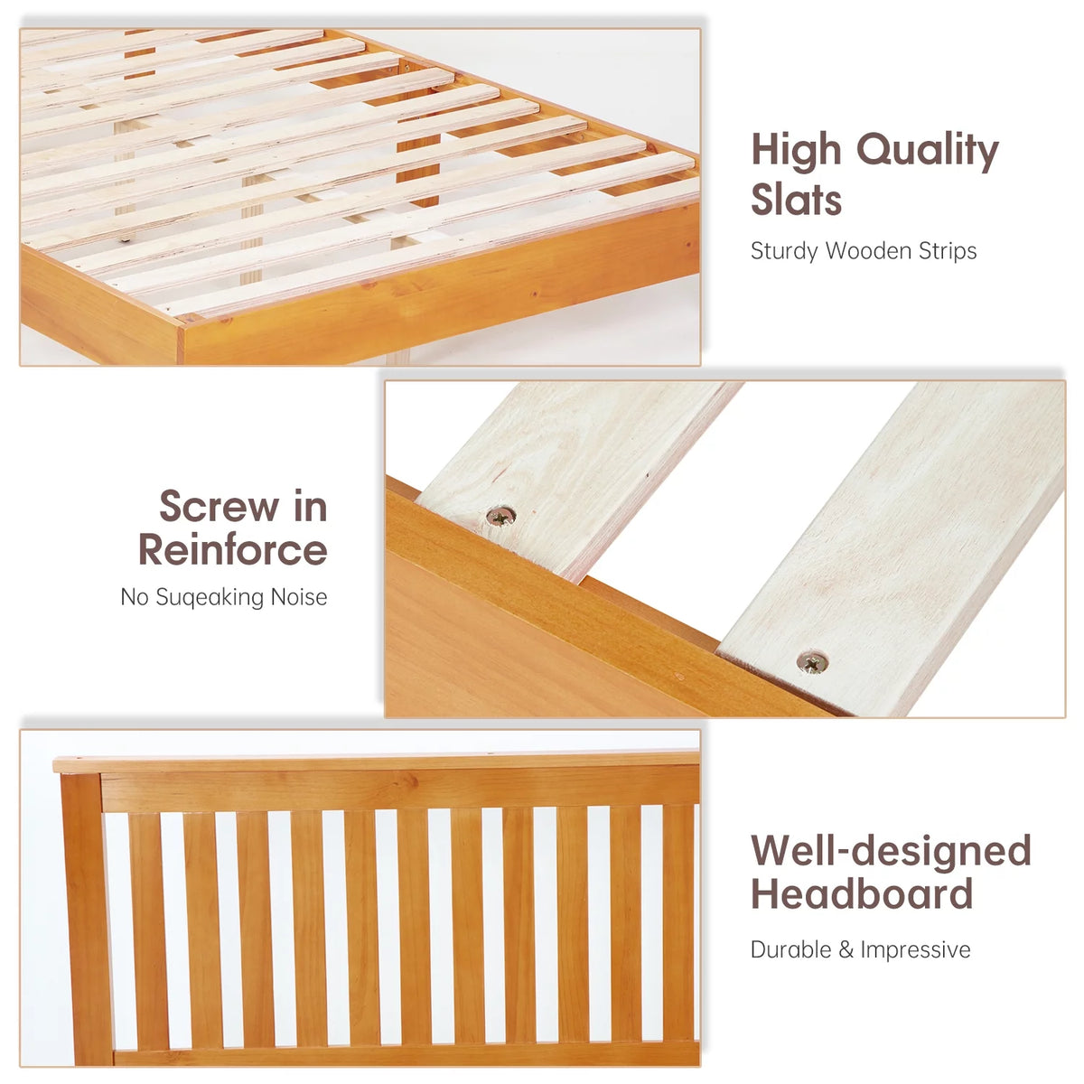 Queen Size Bed Frame with Headboard Wood Slats B76346