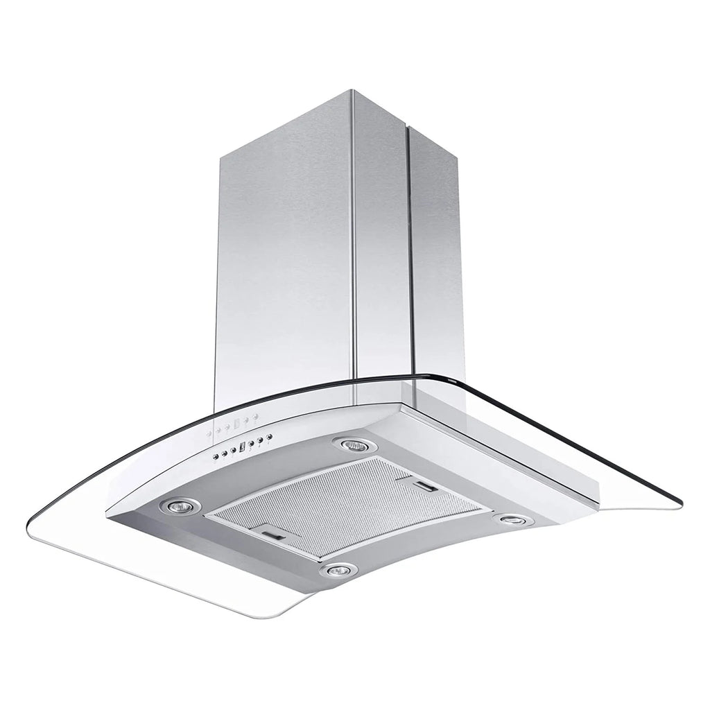 36" Island Ceiling Mount Range Hood Stainless Steel Glass I556