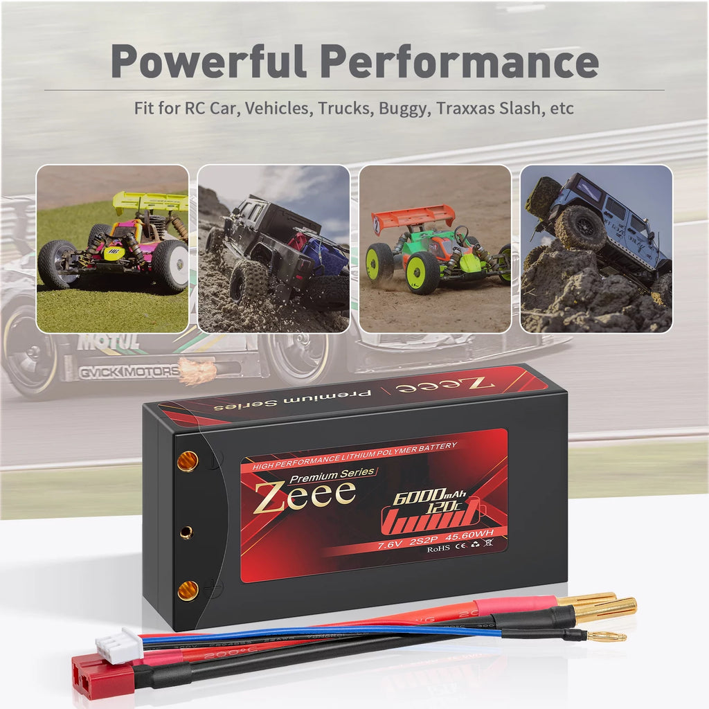 2S Lipo Battery 7.6V 6000mAh 120C Shorty Hard Case 2 Pack X34717
