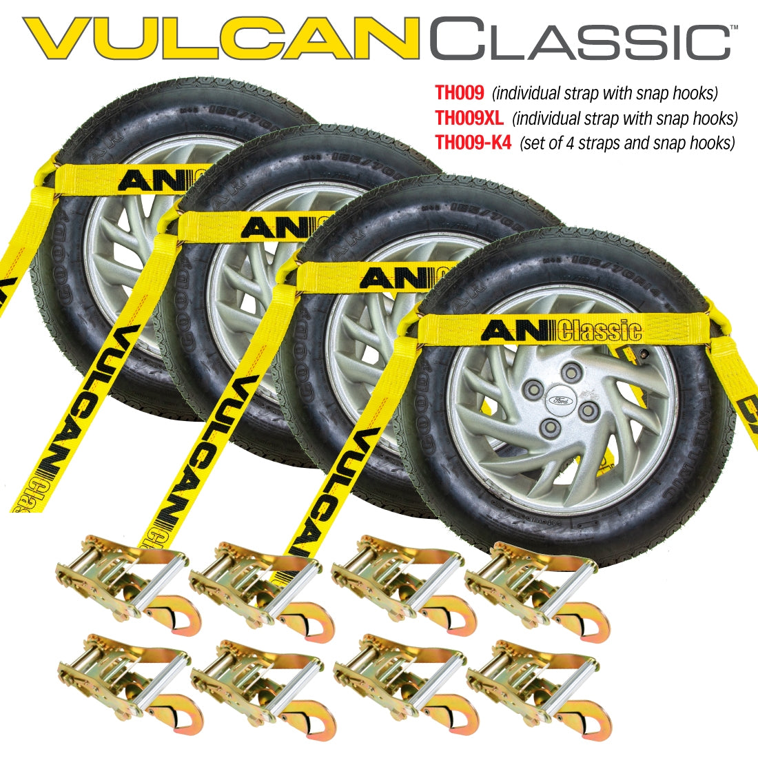 4 Pack Car Tie Down with Snap Hooks, 3300 Lbs SWL S78359