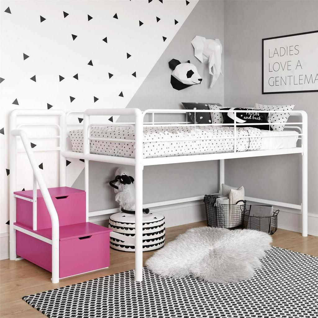 Black Junior Twin Loft Bed with Storage Steps C5921
