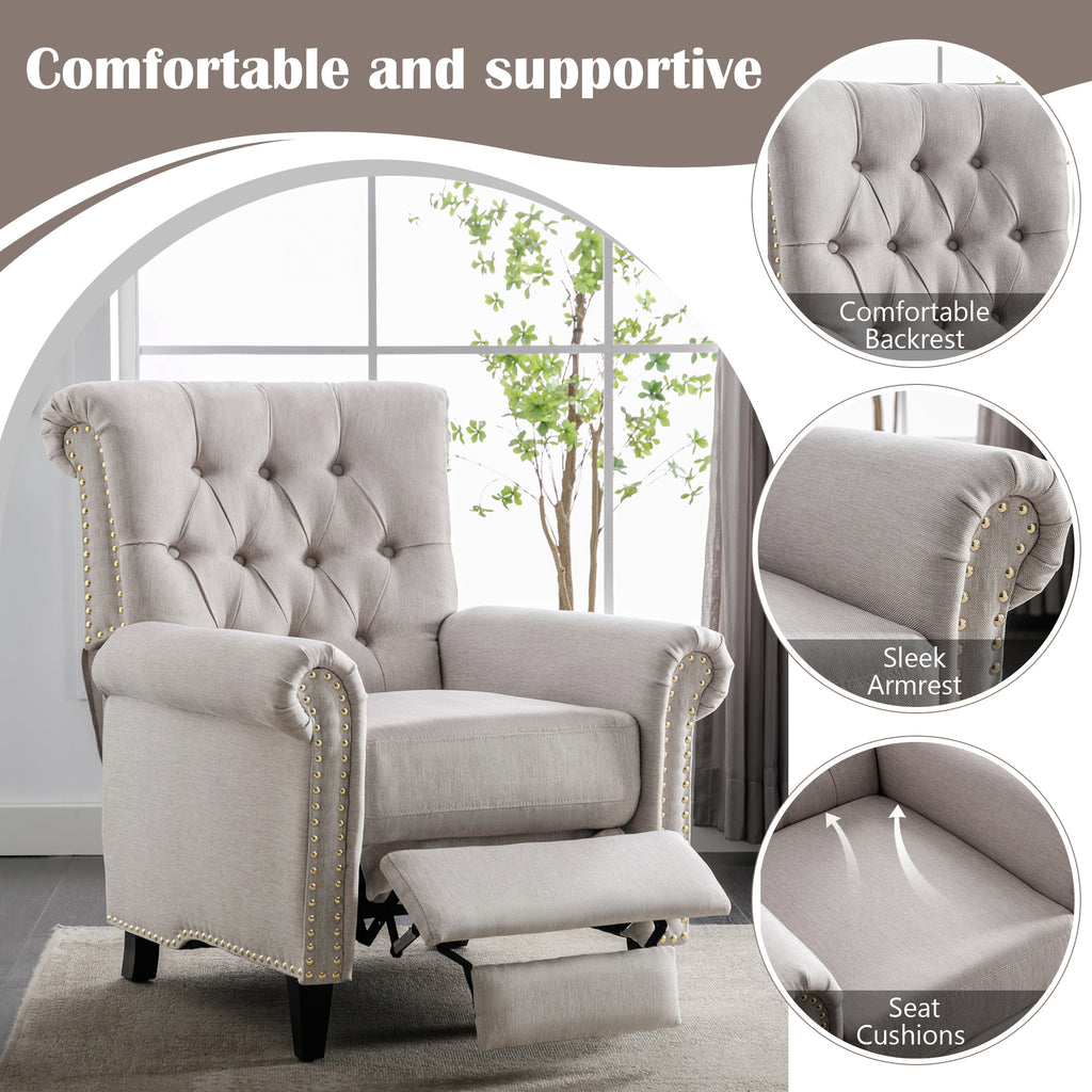 Tan Linen Tufted Recliner Single Sofa T79321