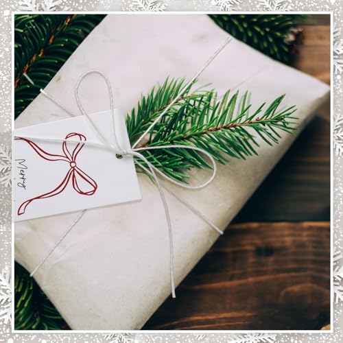 100 Pcs Red Bow Christmas Tags with String Q331531