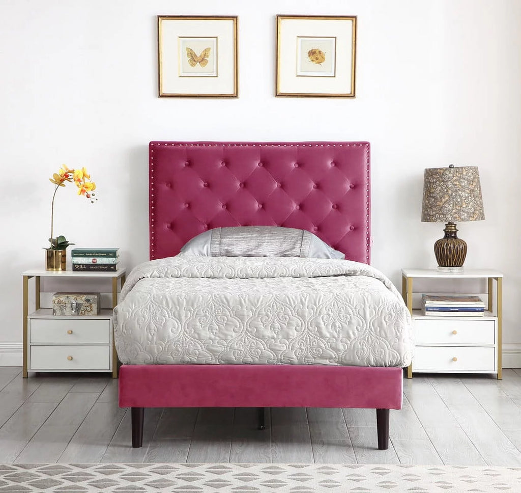 Gray Twin Upholstered Platform Bed Frame with Adjustable Headboard Z4783