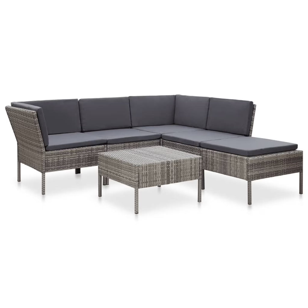 6 Piece Outdoor Conversation Set Gray Poly Rattan Patio Sectional Set W34881