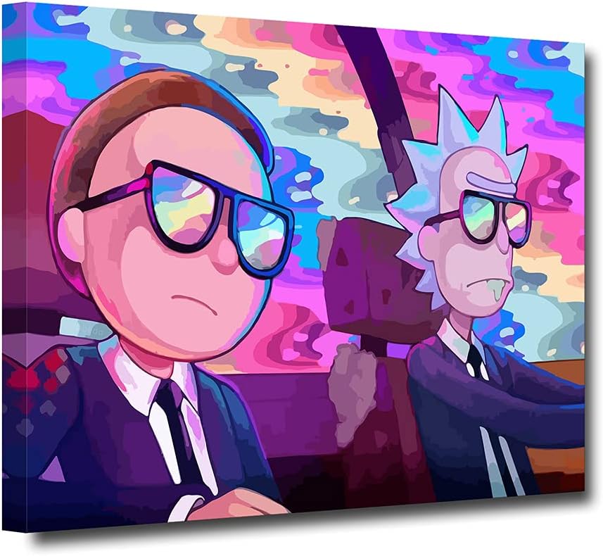Rick Posters and Morty Canvas Wall Art - Spaceship Cartoon Framed Wall Prints Stretched and Framed Wall Painting Artwork Ready to Hang T5667