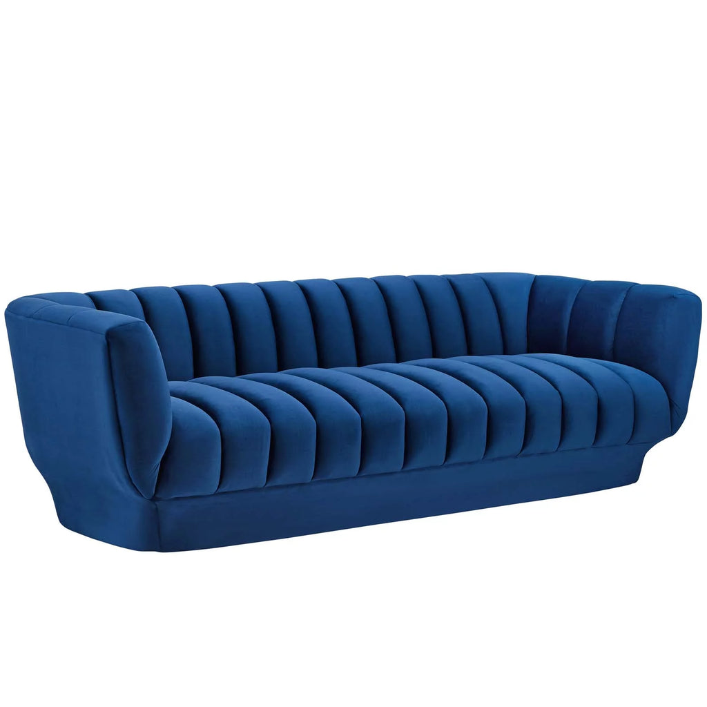 Navy Vertical Channel Tufted Velvet Sofa K62812