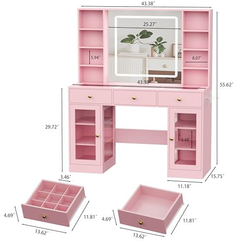 White Vanity Desk with Lighted Mirror and Glass Top N59081