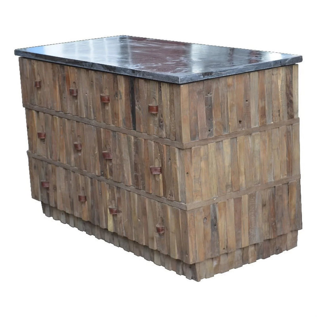 6 Drawer Solid Wood Buffet with Soapstone Top Y9052