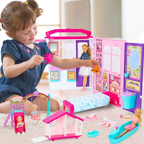 Foldable Dollhouse with 60+ Pcs & 2 Dolls M342609