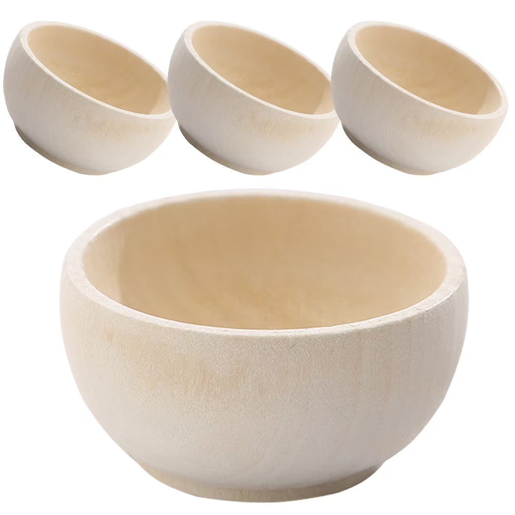 4 Pcs Small Wooden Bowl Dollhouse Unpainted Mini Cutlery Toys O192