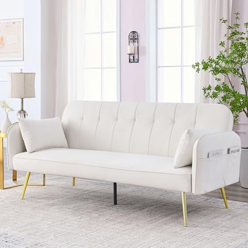 Black Linen Fabric Convertible Futon Sofa Bed with Adjustable Backrest and Metal Legs G732